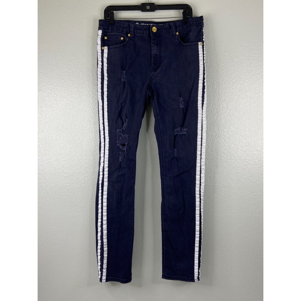Argonaut Men 36/34 Navy Blue White Stripe Jeans Distressed Urban Wear
